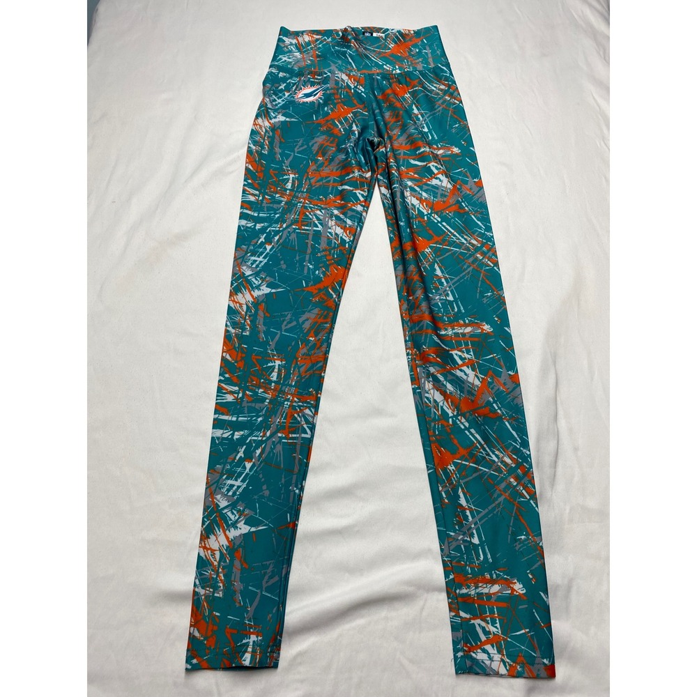 Zubaz NFL Miami Dolphins Womens Small Aqua Orange Print Leggings
